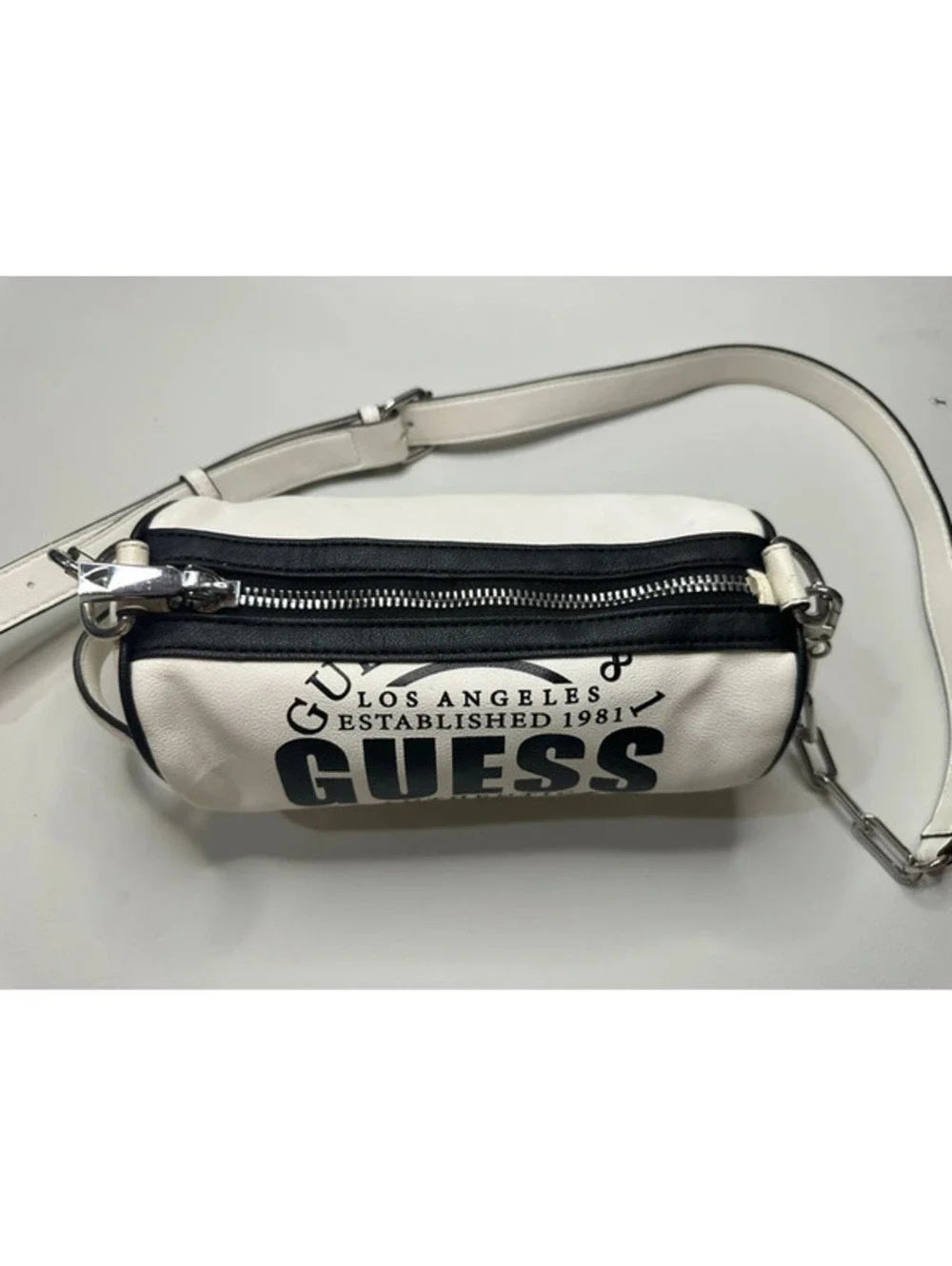 GUESS Y2K White Black Logo Mini Crossbody Bag Chain Strap